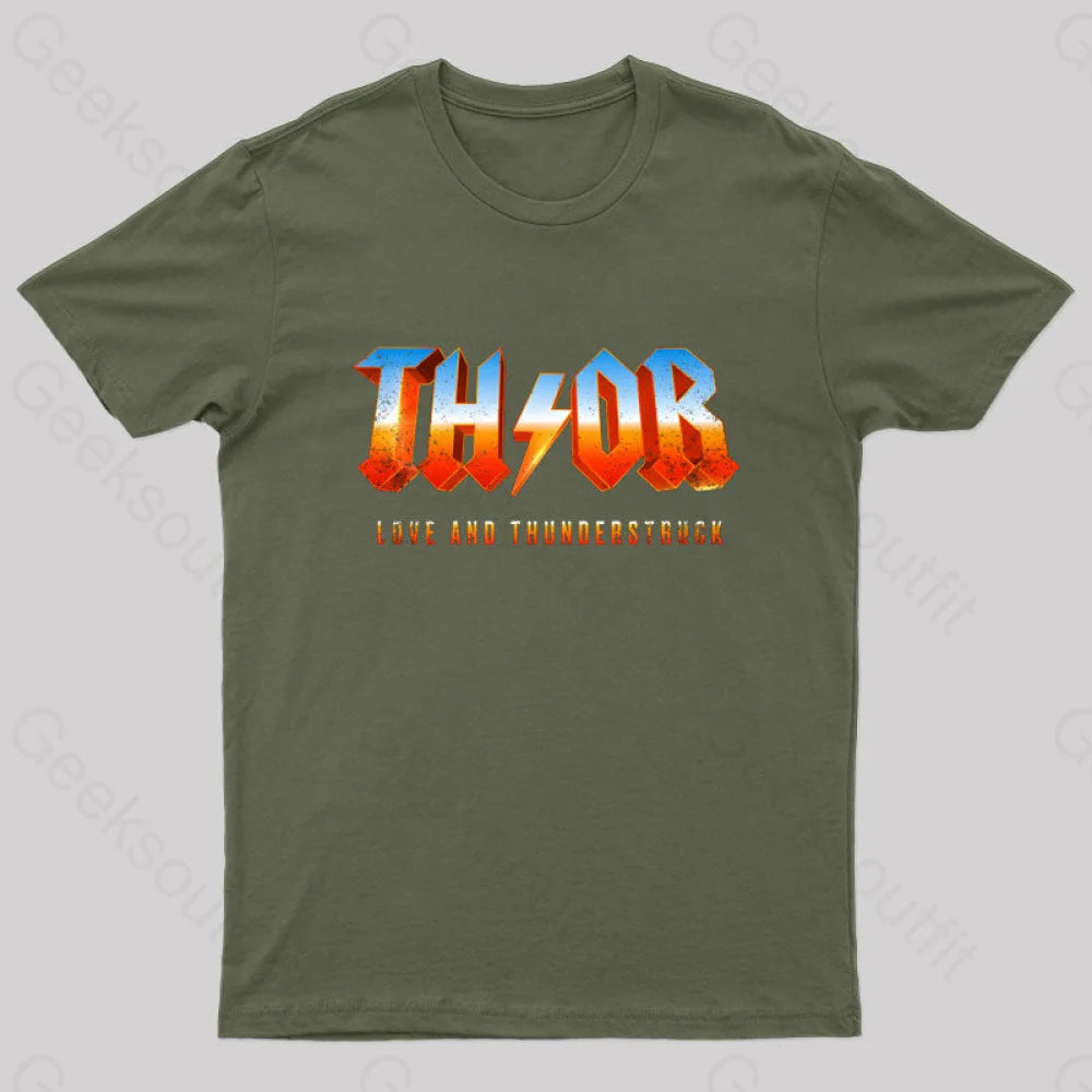 Love And Thunderstruck Nerd T-Shirt Army Green / S