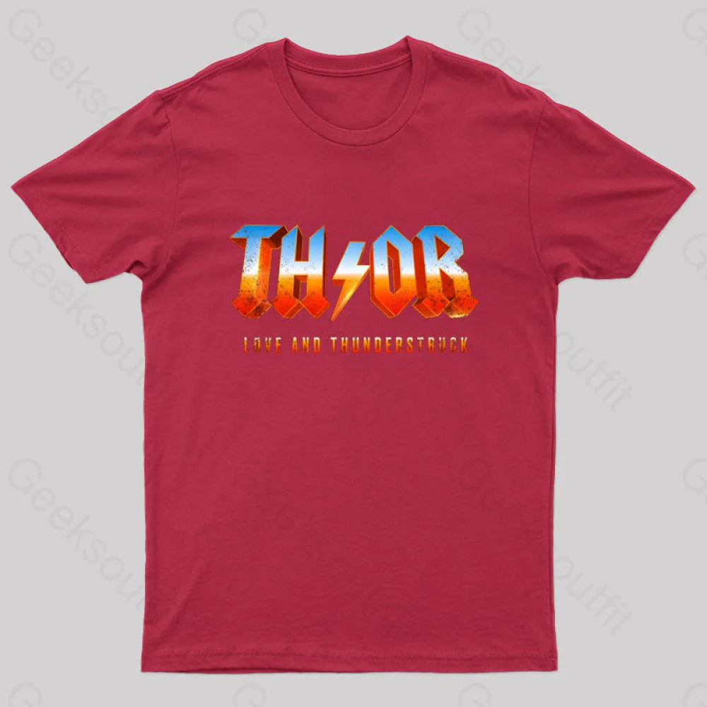 Love And Thunderstruck Nerd T-Shirt Red / S