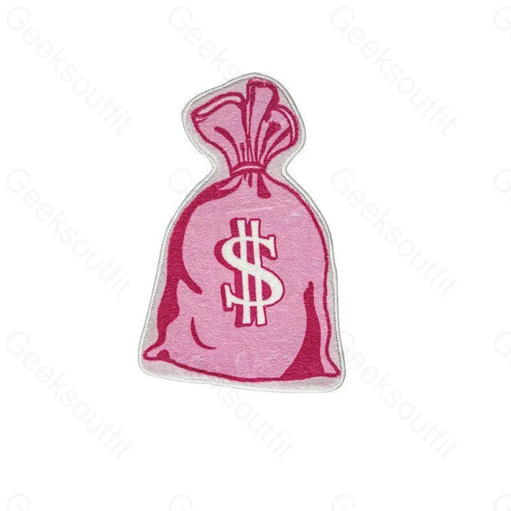 Love Money Funny Imitation Wool Rug 80*54Cm / Bag Of Gold Coins Pink