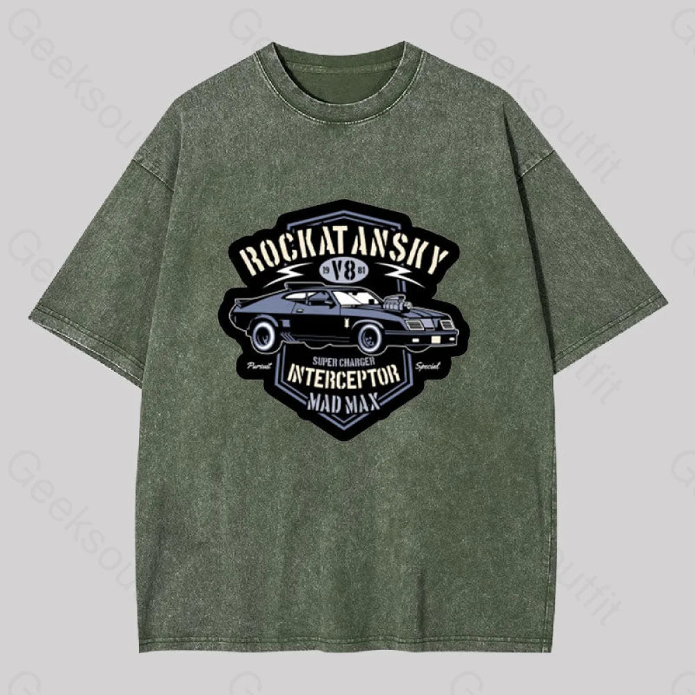 Mad Max V8 Geek Washed T-Shirt Army Green / S