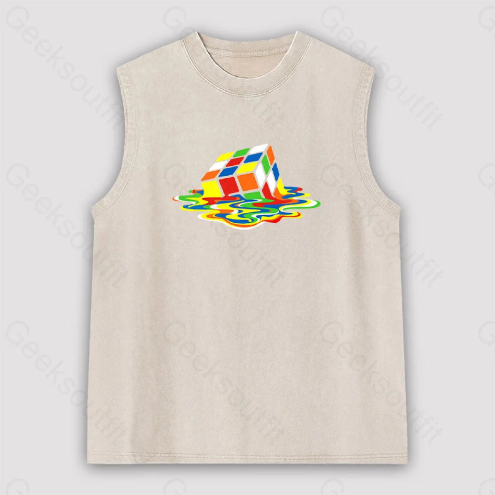 Magic Cube Colourful Unisex Washed Tank Apricot / S