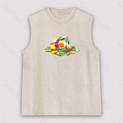 Magic Cube Colourful Unisex Washed Tank Apricot / S