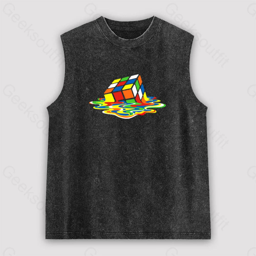 Magic Cube Colourful Unisex Washed Tank Black / S