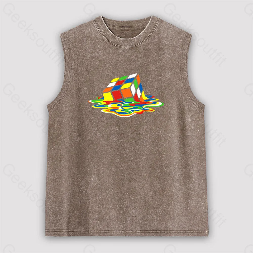 Magic Cube Colourful Unisex Washed Tank Brown / S