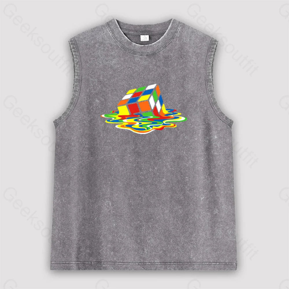 Magic Cube Colourful Unisex Washed Tank Grey / S