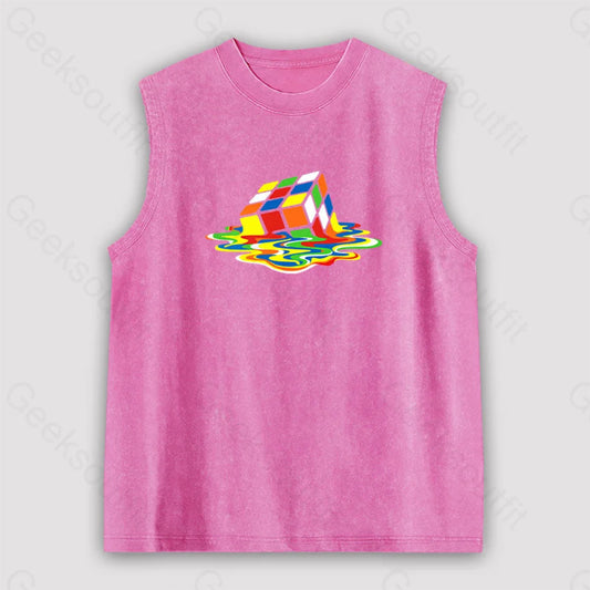 Magic Cube Colourful Unisex Washed Tank Pink / S