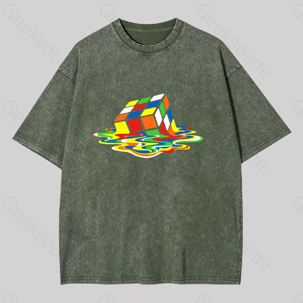 Magic Cube Colourful Washed T-Shirt Army Green / S