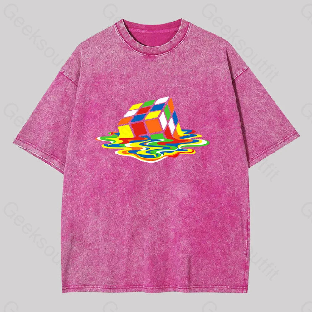 Magic Cube Colourful Washed T-Shirt Rose Red / S