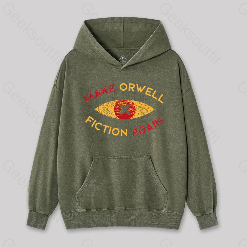 Make Orwell Fiction Again Washed Hoodie Army Green / S