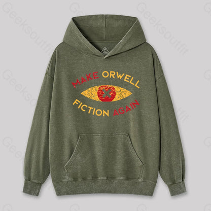 Make Orwell Fiction Again Washed Hoodie Army Green / S