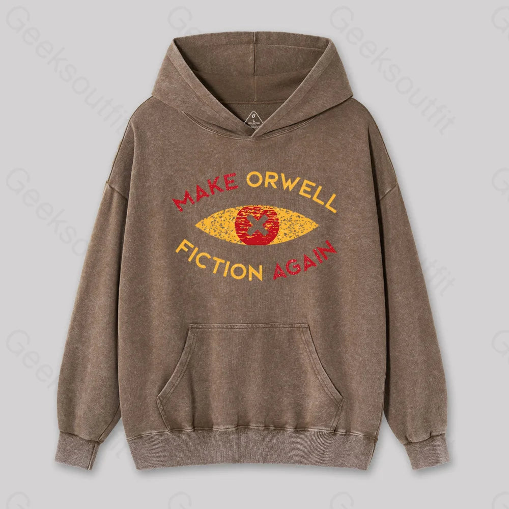 Make Orwell Fiction Again Washed Hoodie Coffee / S