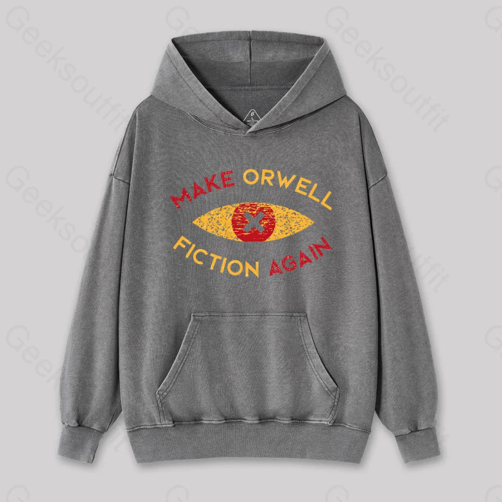 Make Orwell Fiction Again Washed Hoodie Gray / S