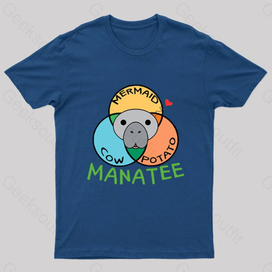 Manatee Cow Mermaid Potato Nerd T-Shirt Navy / S