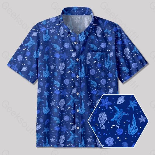 Marine Life Button Up Pocket Shirt - Geeksoutfit