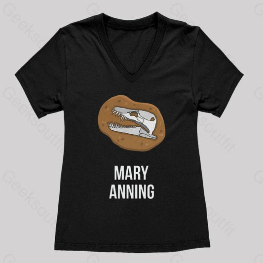 Mary Anning Women’s V-Neck T-Shirt Black / S