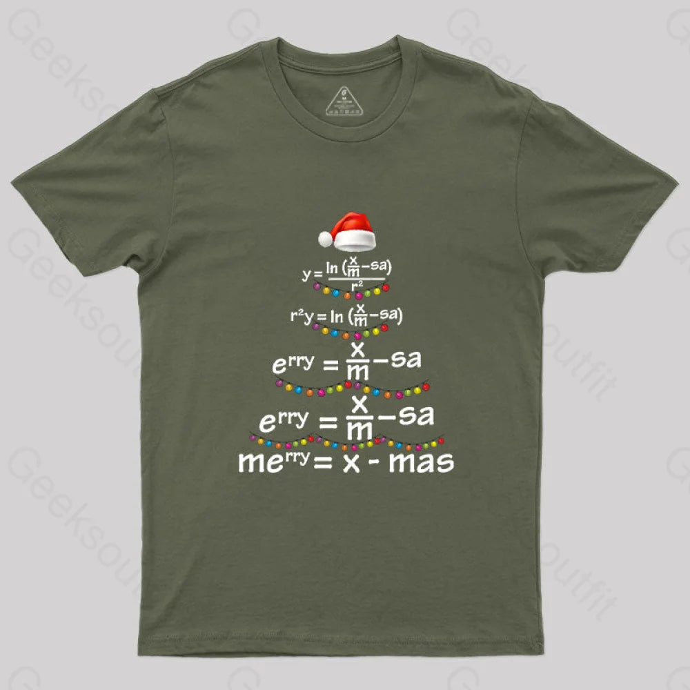 Math Merry Xmas Tree T-Shirt Army Green / S