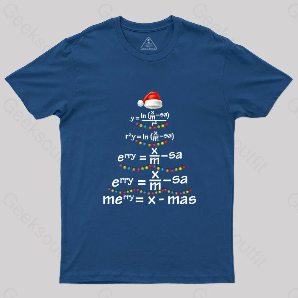 Math Merry Xmas Tree T-Shirt Navy / S