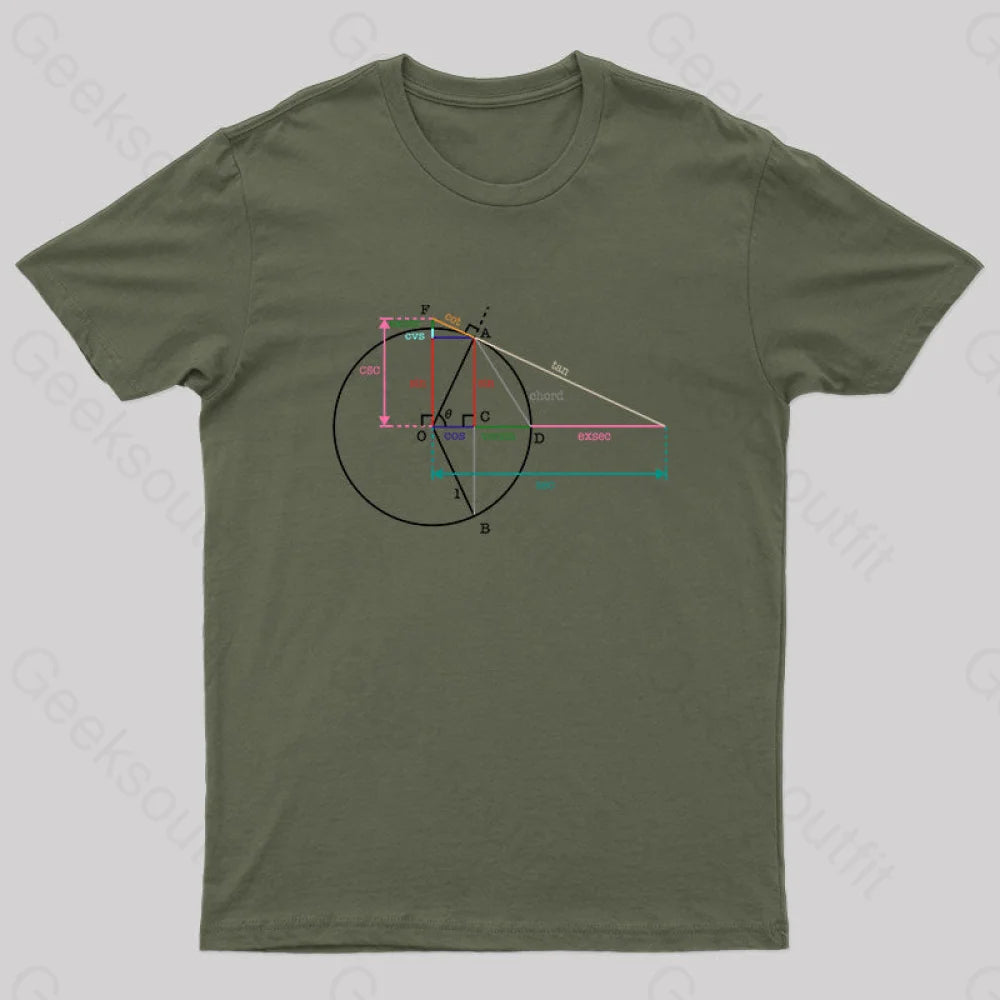 Mathematical Graphical Formulas Nerd T-Shirt Army Green / S