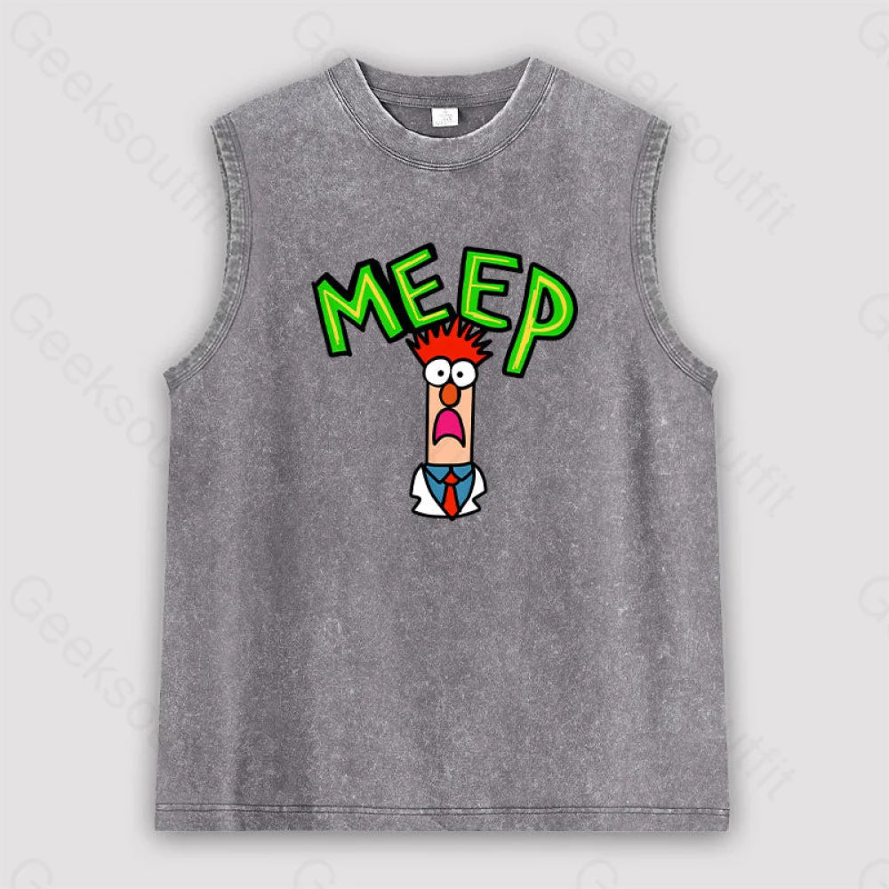 Meep Muppet Beaker Unisex Washed Tank Grey / S