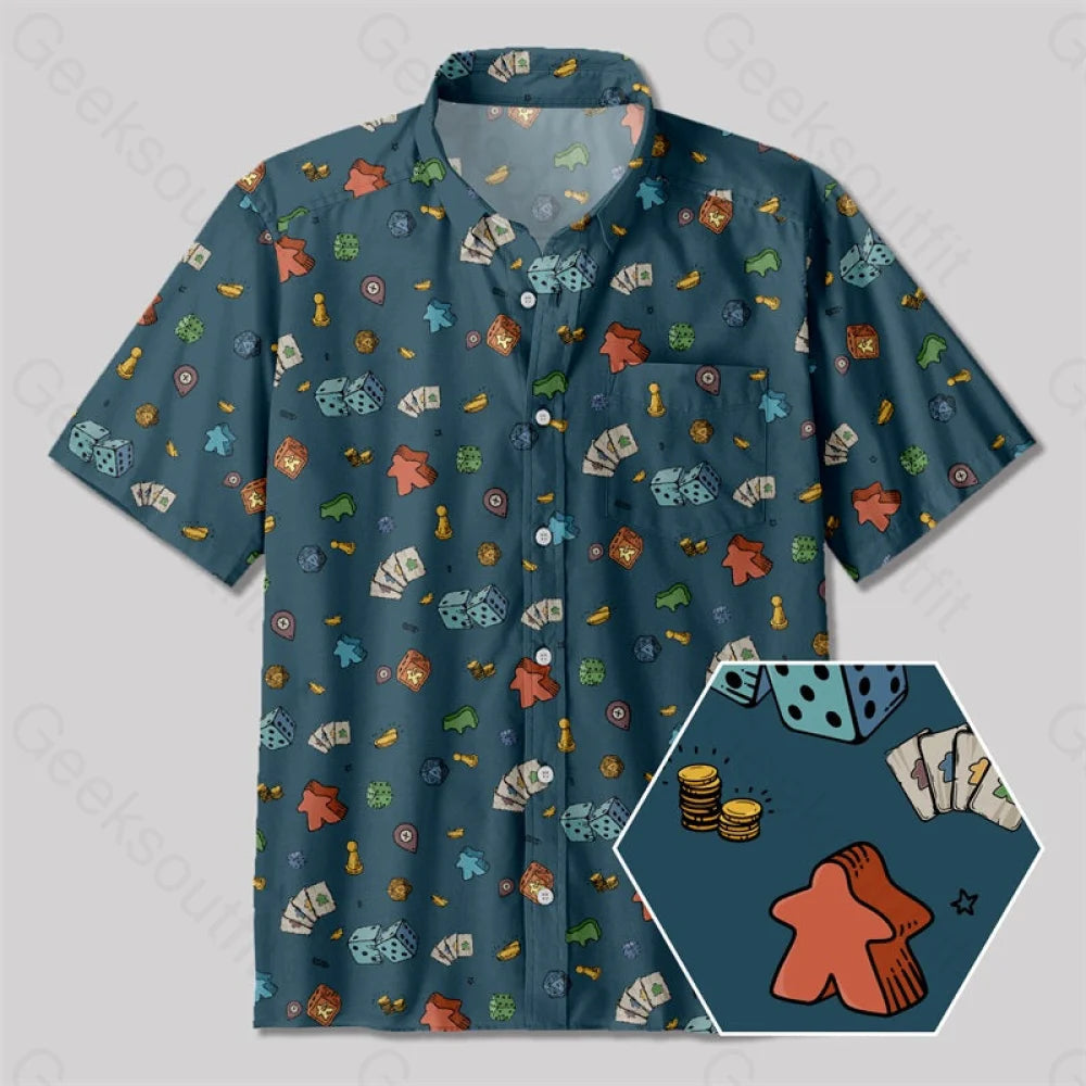 Meeple Board Game Button Up Pocket Shirt Yc