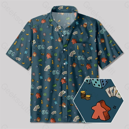 Meeple Board Game Button Up Pocket Shirt Yc