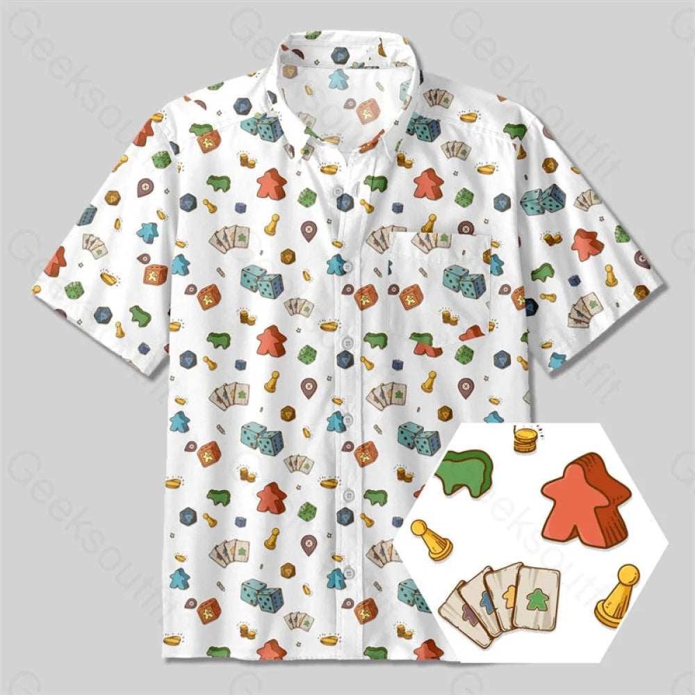 Meeple Board Game Button Up Pocket Shirt Yc