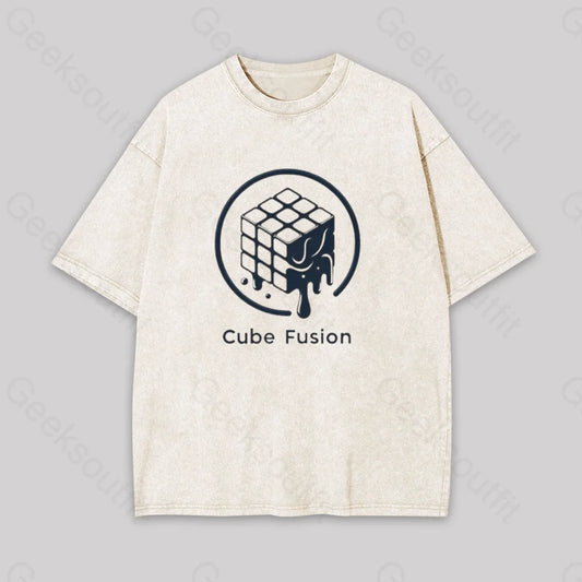 Melting Rubiks Cube Geek Washed T-Shirt Apricot / S