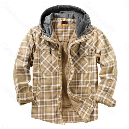 Mens Fleece Lining Basic Shirt Jacket With Hood - Geeksoutfit