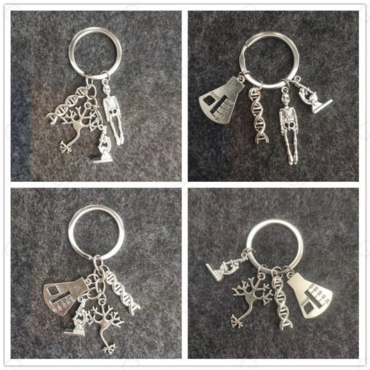 Microscopy Dna Neuron Human Skeleton Keychain