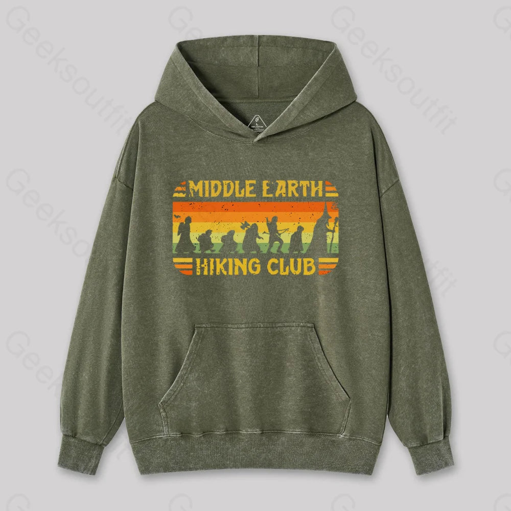 Middle Earth Hiking Club Washed Hoodie Army Green / S