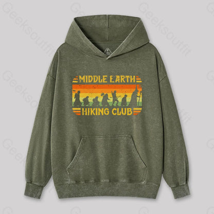 Middle Earth Hiking Club Washed Hoodie Army Green / S