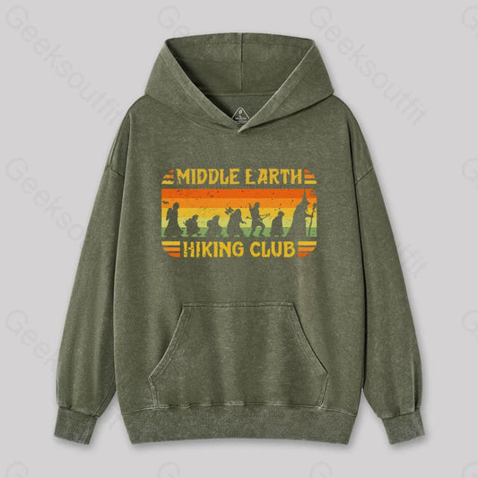 Middle Earth Hiking Club Washed Hoodie Army Green / S