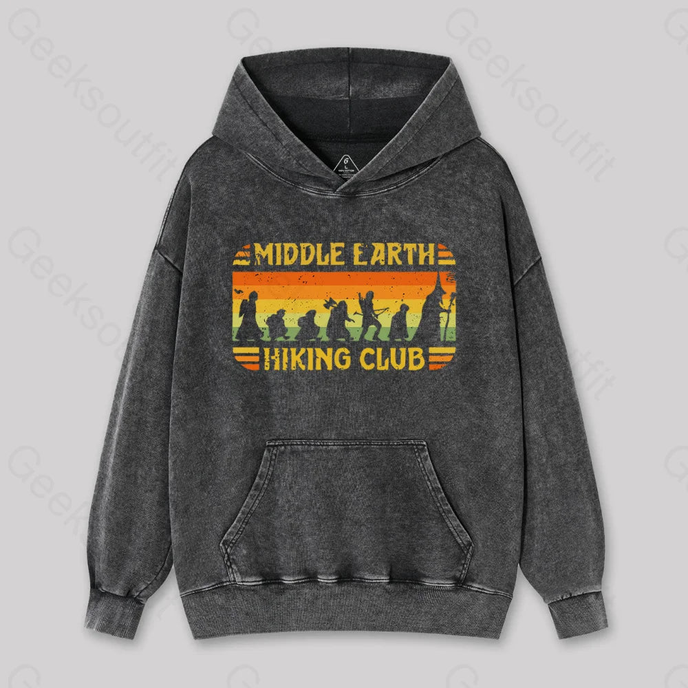 Middle Earth Hiking Club Washed Hoodie Black / S