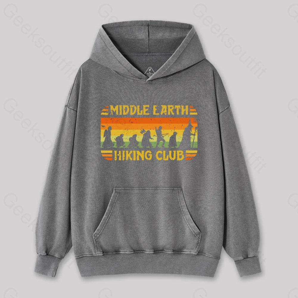 Middle Earth Hiking Club Washed Hoodie Gray / S