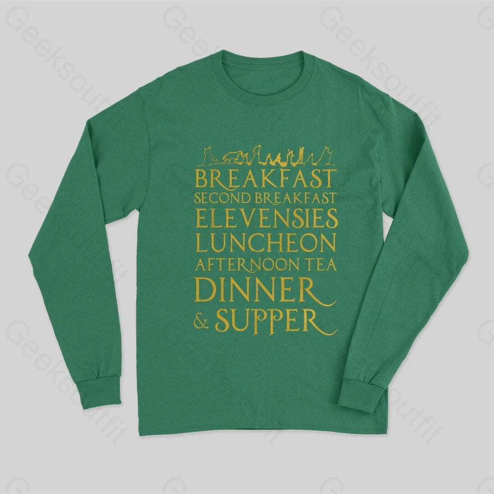 Middle Earth Hobbit Meal Long Sleeve T-Shirt Green / S