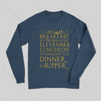 Middle Earth Hobbit Meal Long Sleeve T-Shirt Navy / S