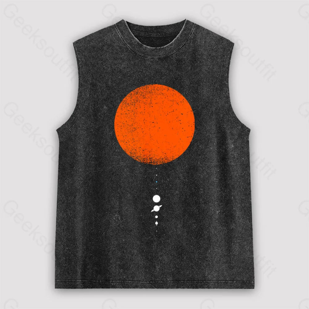 Minimal Solar System Unisex Washed Tank Black / S