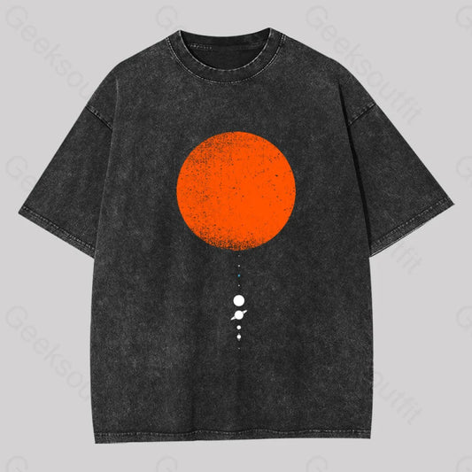 Minimal Solar System Washed T-Shirt Black / S