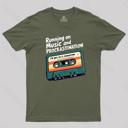 Music And Procrastination T-Shirt Army Green / S