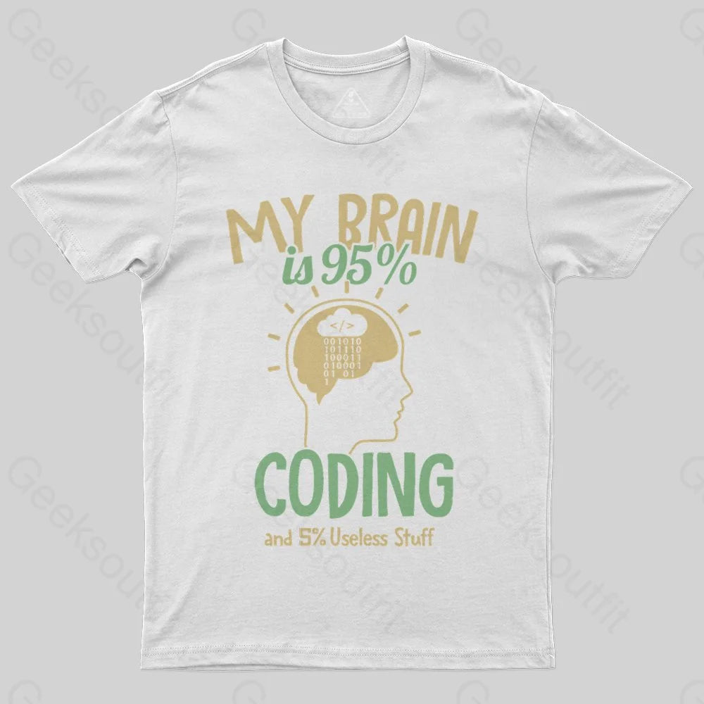 My Brain is 95% Coding and 5% useless stuff Coder T-Shirt - Geeksoutfit