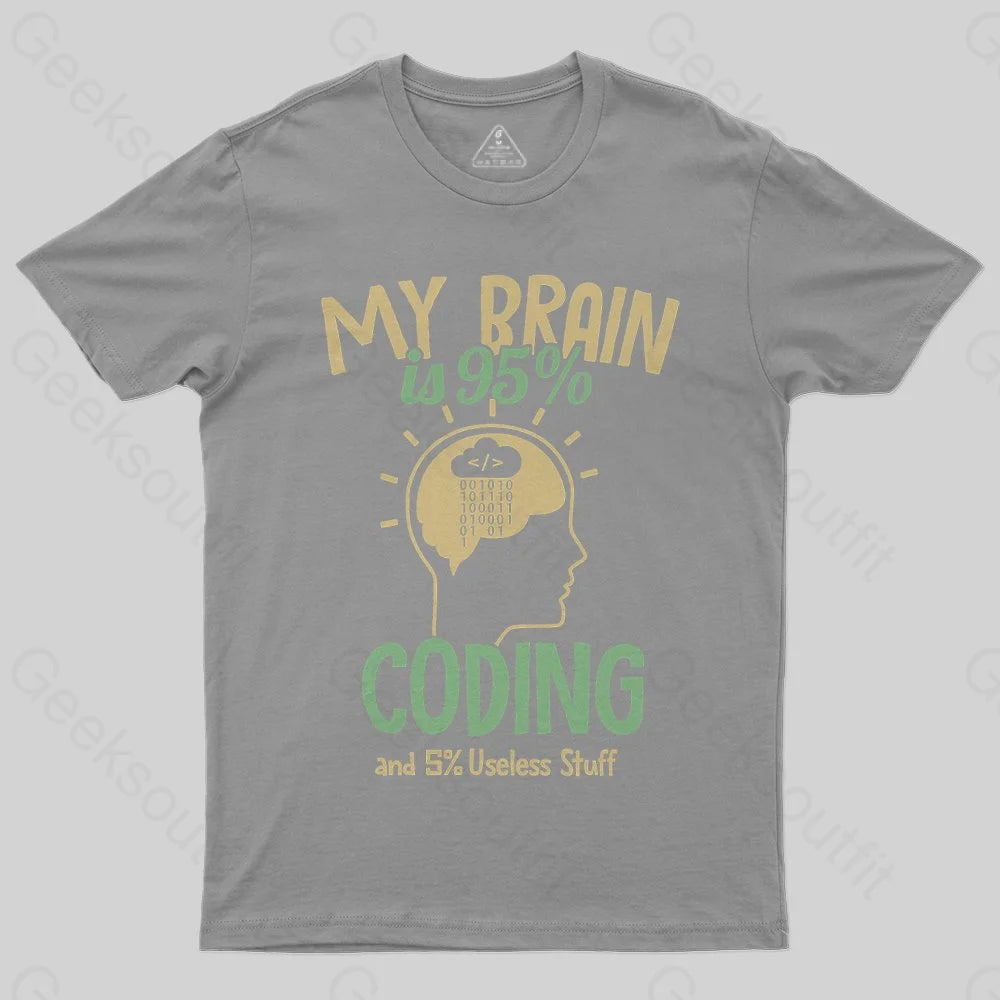 My Brain is 95% Coding and 5% useless stuff Coder T-Shirt - Geeksoutfit