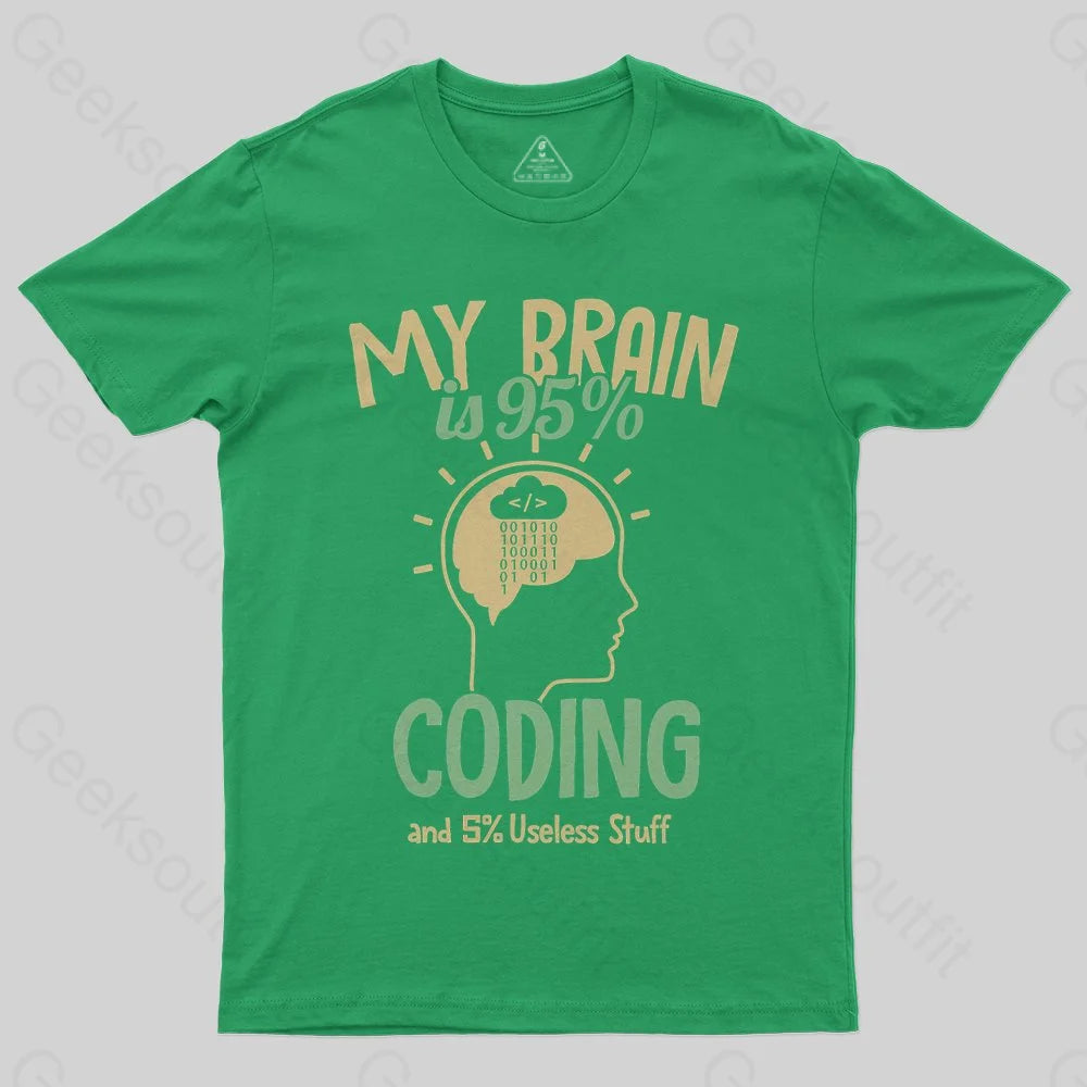 My Brain is 95% Coding and 5% useless stuff Coder T-Shirt - Geeksoutfit