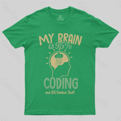 My Brain is 95% Coding and 5% useless stuff Coder T-Shirt - Geeksoutfit