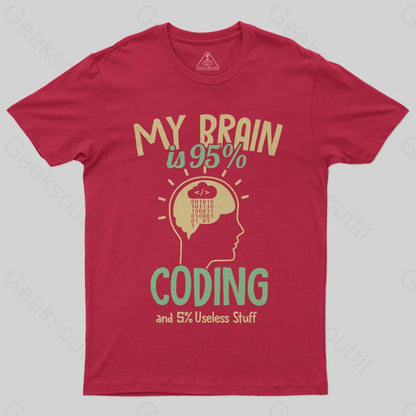 My Brain is 95% Coding and 5% useless stuff Coder T-Shirt - Geeksoutfit