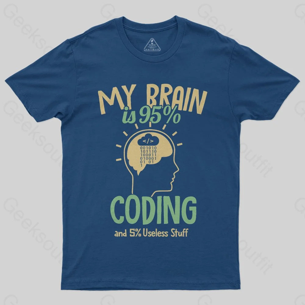 My Brain is 95% Coding and 5% useless stuff Coder T-Shirt - Geeksoutfit