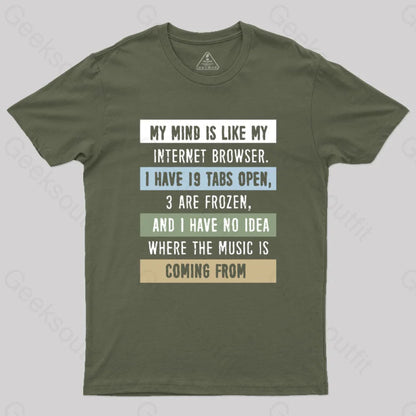 My Mind Is Like Internet Browser T-Shirt Army Green / S