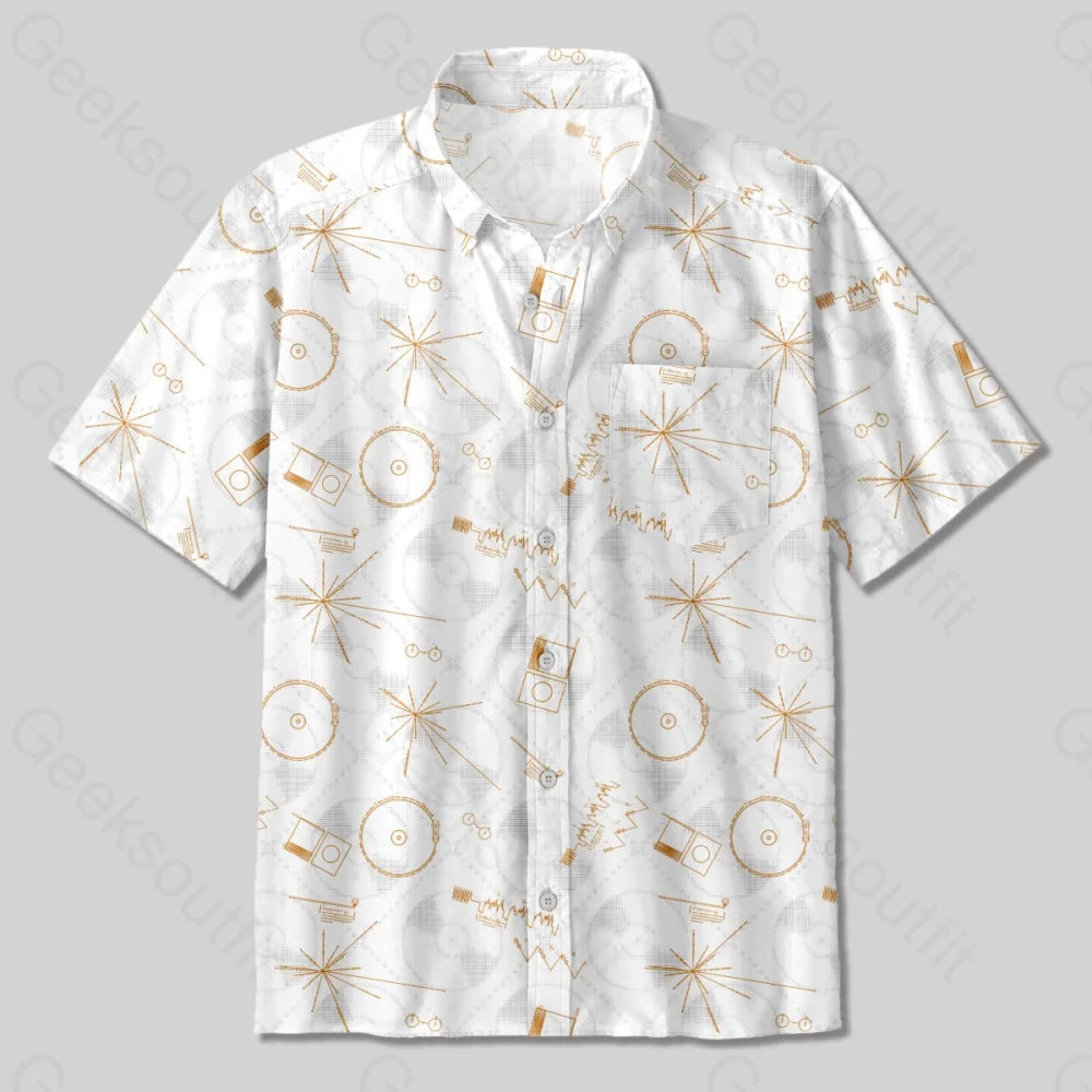 NASA Voyager One Gold Disc Button Up Pocket Shirt - Geeksoutfit