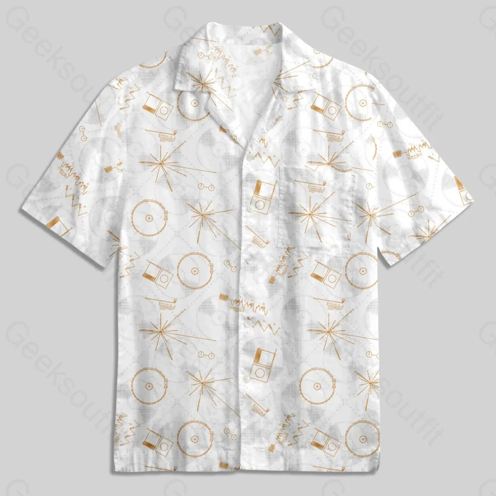 NASA Voyager One Gold Disc Button Up Pocket Shirt - Geeksoutfit