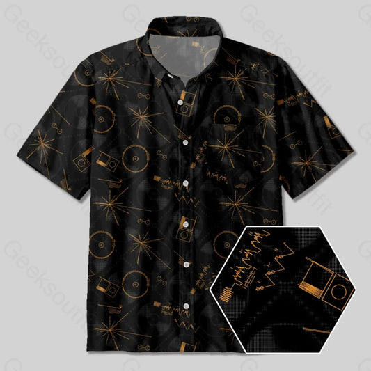 NASA Voyager One Gold Disc Button Up Pocket Shirt - Geeksoutfit