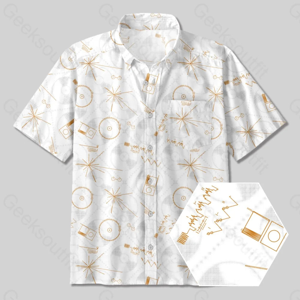 NASA Voyager One Gold Disc Button Up Pocket Shirt - Geeksoutfit